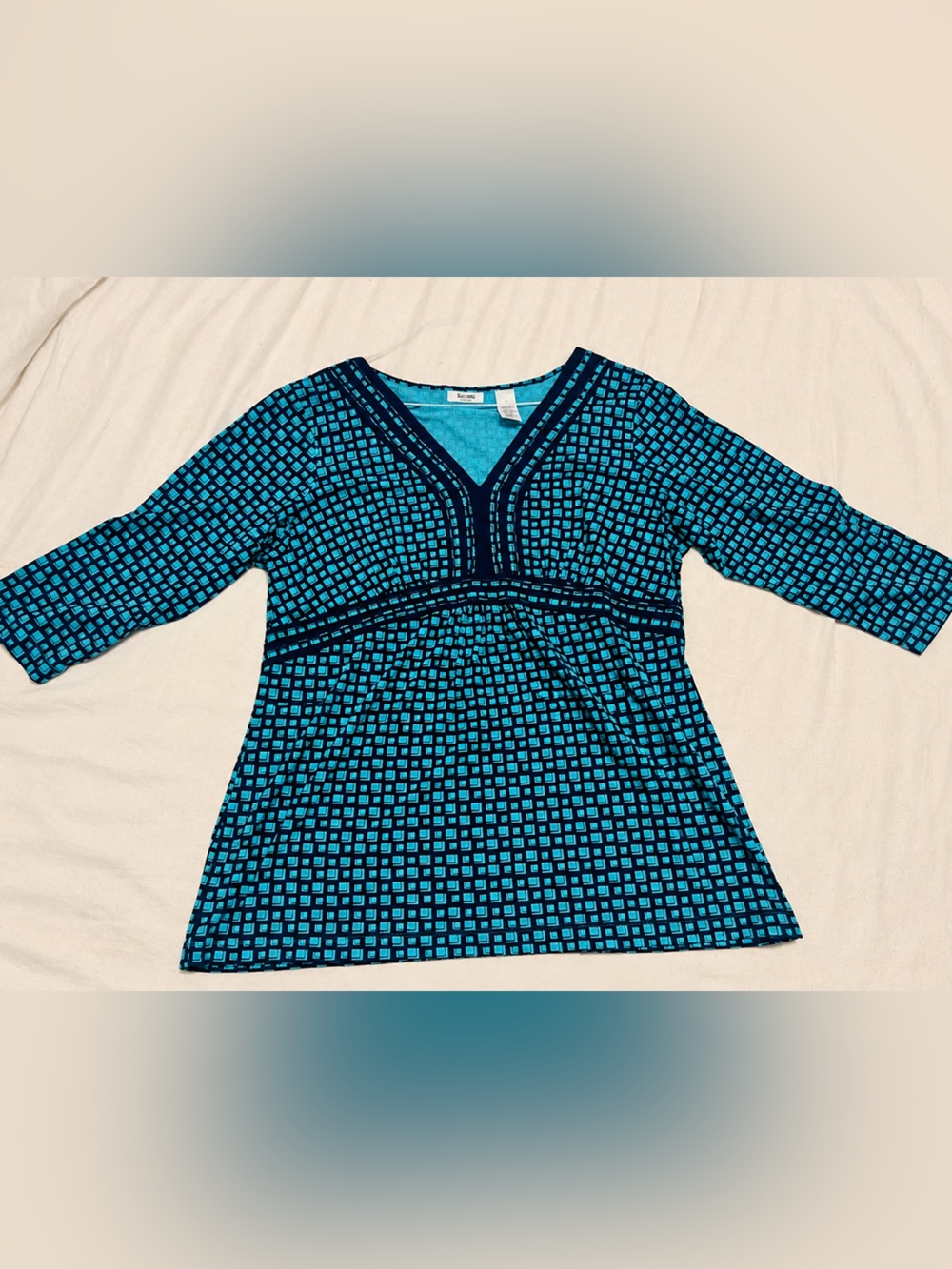 liz & co. Teal and Navy Geometric V-Neck Tunic